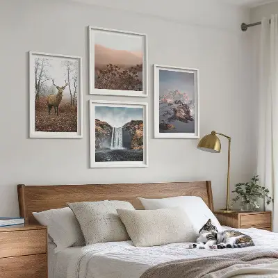 Set of 4 wall art pieces wild landscapes featuring mountains and deer