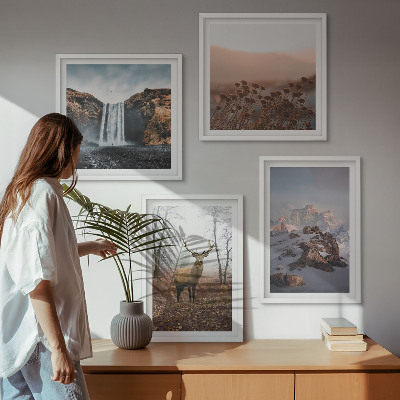 Set of 4 wall art pieces Wild landscapes mountains deer