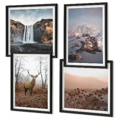 Set of 4 wall art pieces wild landscapes featuring mountains and deer