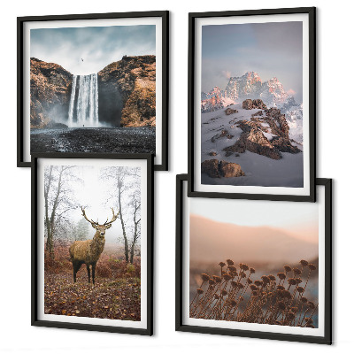 Set of 4 wall art pieces Wild landscapes mountains deer