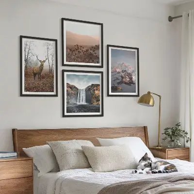 Set of 4 wall art pieces wild landscapes featuring mountains and deer