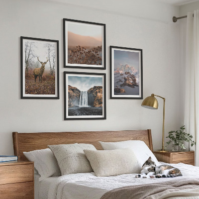 Set of 4 wall art pieces Wild landscapes mountains deer