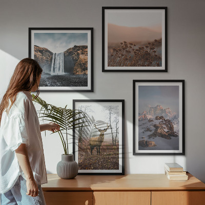 Set of 4 wall art pieces Wild landscapes mountains deer