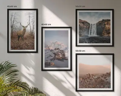 Set of 4 wall art pieces wild landscapes featuring mountains and deer