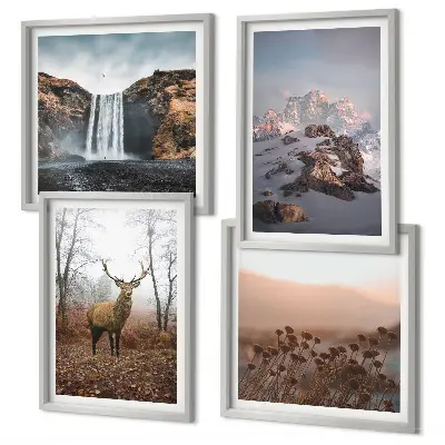 Set of 4 wall art pieces wild landscapes featuring mountains and deer
