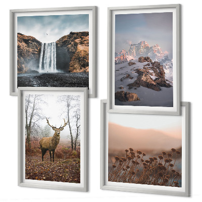 Set of 4 wall art pieces Wild landscapes mountains deer