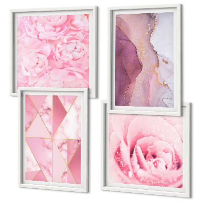 Wall art set Pink Geometric Peonies