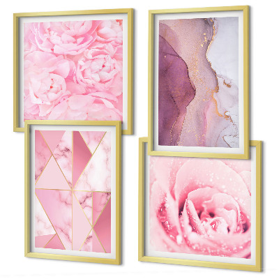 Wall art set Pink Geometric Peonies