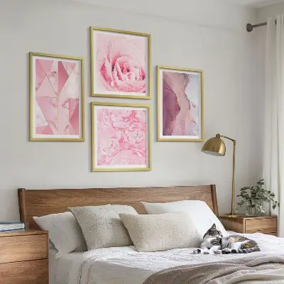 Pink Geometric Peonies wall art set pink geometric peonies variant