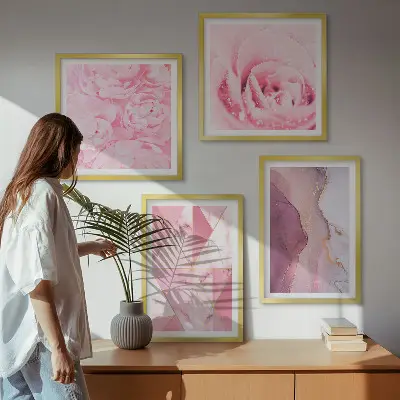 Pink Geometric Peonies wall art set pink geometric peonies variant