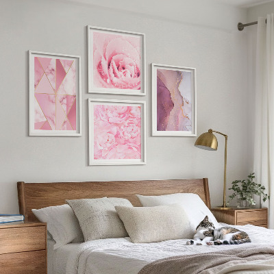 Wall art set Pink Geometric Peonies