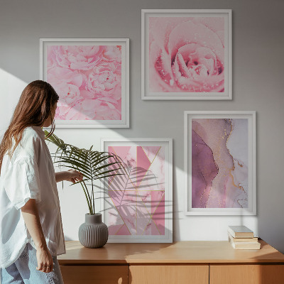 Wall art set Pink Geometric Peonies