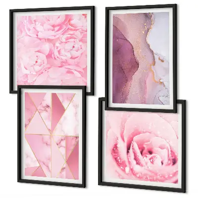 Pink Geometric Peonies wall art set pink geometric peonies variant