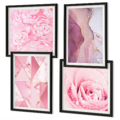 Wall art set Pink Geometric Peonies