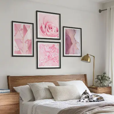 Pink Geometric Peonies wall art set pink geometric peonies variant