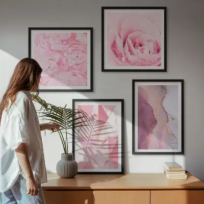 Pink Geometric Peonies wall art set pink geometric peonies variant