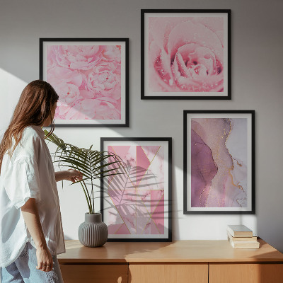 Wall art set Pink Geometric Peonies
