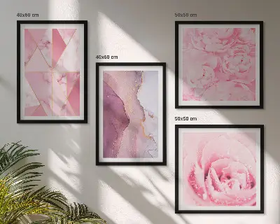 Pink Geometric Peonies wall art set pink geometric peonies variant
