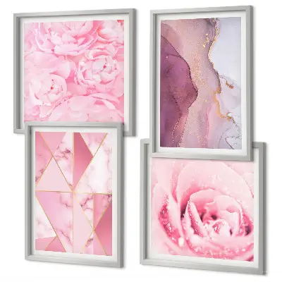 Pink Geometric Peonies wall art set pink geometric peonies variant