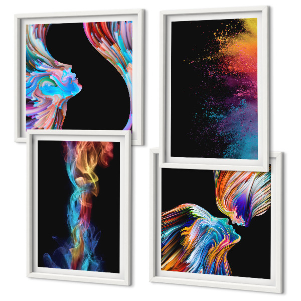 Set of 4 wall art pieces Colorful abstractions faces shapes