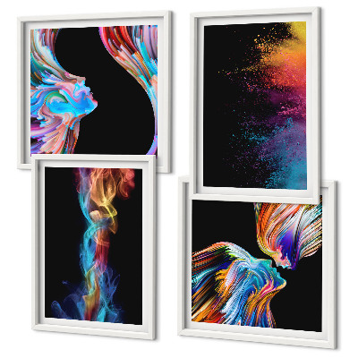 Set of 4 wall art pieces Colorful abstractions faces shapes