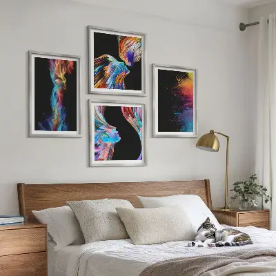 Colorful abstract face and shape wall art set of 4 pieces