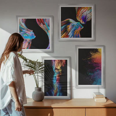 Set of 4 wall art pieces Colorful abstractions faces shapes