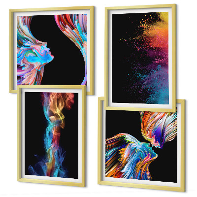 Set of 4 wall art pieces Colorful abstractions faces shapes