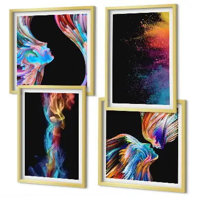 Colorful abstract face and shape wall art set of 4 pieces