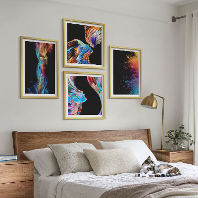 Set of 4 wall art pieces Colorful abstractions faces shapes