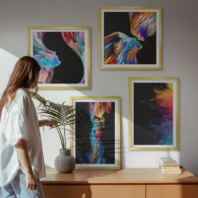 Set of 4 wall art pieces Colorful abstractions faces shapes