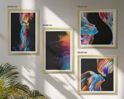 Colorful abstract face and shape wall art set of 4 pieces