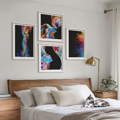 Set of 4 wall art pieces Colorful abstractions faces shapes