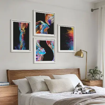 Colorful abstract face and shape wall art set of 4 pieces