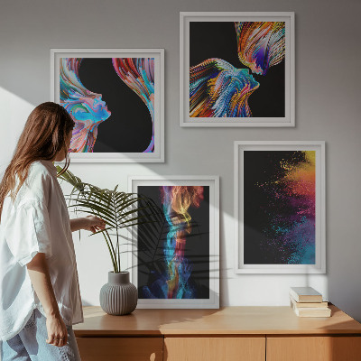 Set of 4 wall art pieces Colorful abstractions faces shapes