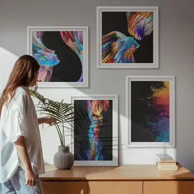 Colorful abstract face and shape wall art set of 4 pieces