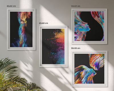 Set of 4 wall art pieces Colorful abstractions faces shapes