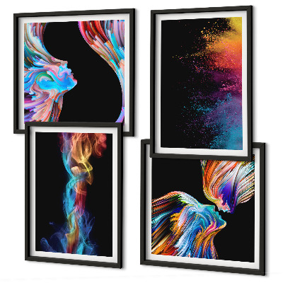 Set of 4 wall art pieces Colorful abstractions faces shapes