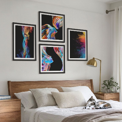 Set of 4 wall art pieces Colorful abstractions faces shapes