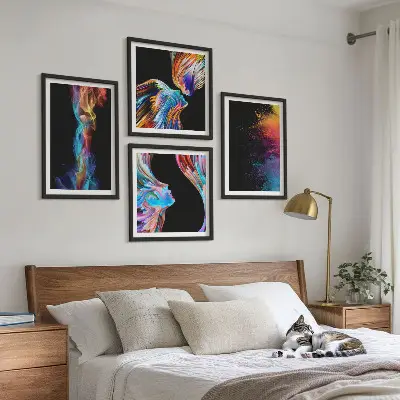 Colorful abstract face and shape wall art set of 4 pieces