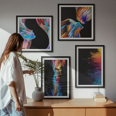 Set of 4 wall art pieces Colorful abstractions faces shapes