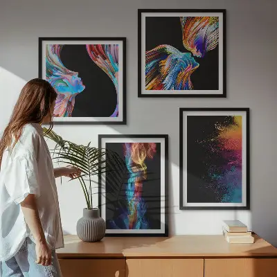 Colorful abstract face and shape wall art set of 4 pieces