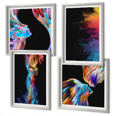 Set of 4 wall art pieces Colorful abstractions faces shapes
