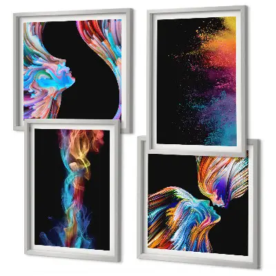 Colorful abstract face and shape wall art set of 4 pieces