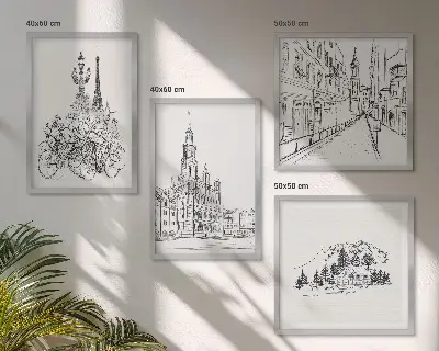 City view wall art set set of 4 simple drawings