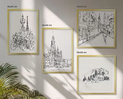 City view wall art set set of 4 simple drawings