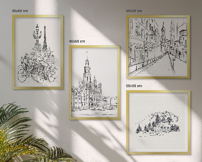 Set of 4 wall art pieces Simple drawings of city views