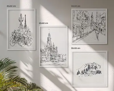 City view wall art set set of 4 simple drawings