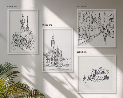 Set of 4 wall art pieces Simple drawings of city views