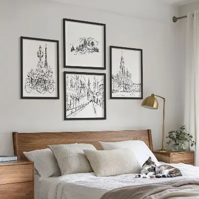 City view wall art set set of 4 simple drawings